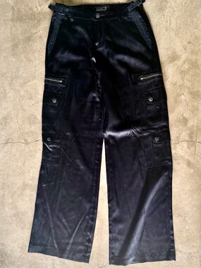 Da Nang Black Silk Cargo Pants Small EUC